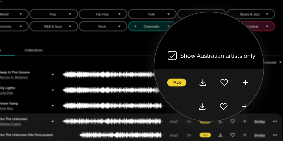 Melodie show Australian Artists filter